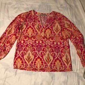 LOFT- Pink and orange Long Sleeve Split Neck Blouse-Size